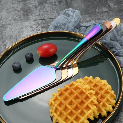 China Stocked Triangle Gold Stainless Steel Cake Shovel Knife Cheese Pizza Peel Cutter for sale