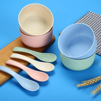 China Eco-friendly Biodegradable Natural Wheat Sustainable Straw Kids Bowl Set Children Bowls with Spoon for sale