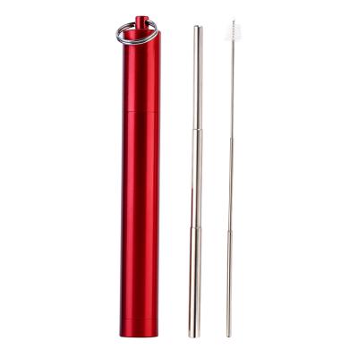 China Sustainable Portable Retractable Collapsible Collapsible Stainless Steel Drinking Straws Set With Aluminum Case for sale