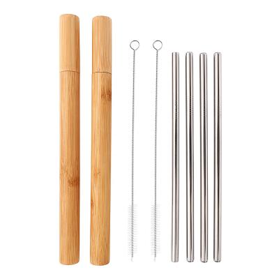 China Sustainable Set Of 304 Stainless Steel Straws , Eco Friendly Metal Straw With Bamboo Case And Brush for sale