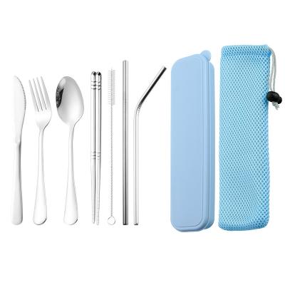 China Sustainable 304 Stainless Steel Dinner Set Dinnerware Set Portable Travel Cutlery Set With Wheat Box 7pcs for sale