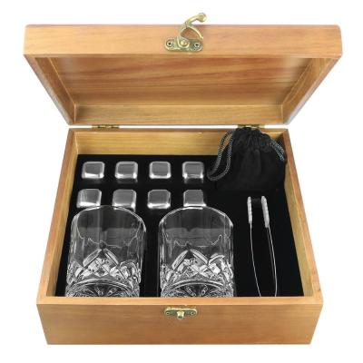 China Sustainable 8 Piece Set Whiskey Stone Set Wooden Gift Box Stainless Steel Glass Ice Cubes for sale