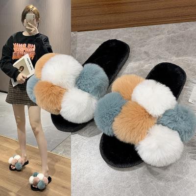 China Fashion trend fur slippers women 2021 Europe and the United States home fashion slippers winter outdoor slippers for sale