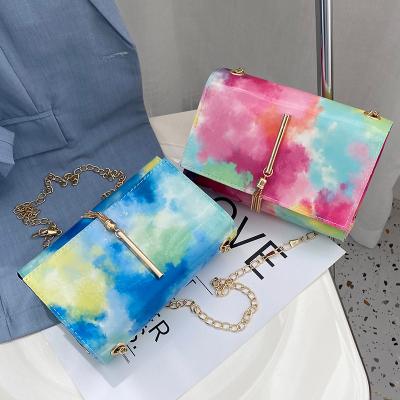 China 2021 New Satchel PU Bag Tassel Women Fashion Rainbow Tie Dye Bags Girl Lovely Small Cross - Single Shoulder Body Bag for sale