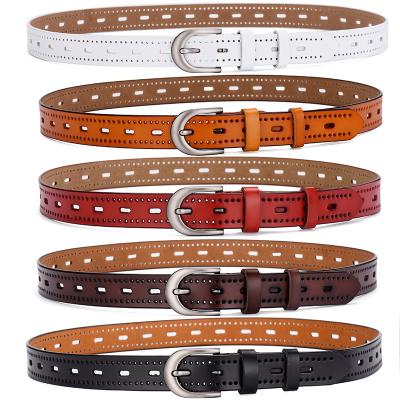 China Cavity personality cowhide ladies leather belt girl jeans belt soft stylish women whip belt for sale