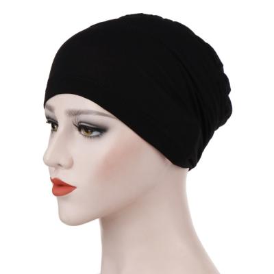 China Picture Solid Color Women Cotton Turban Hat Under Inner Hijab Covers Muslim Underscarf Hijab Crinkle Hat for sale