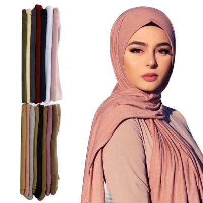 China Wholesale Muslim Head Tank Top Cotton Hijabs Long Cotton Hijab Scarf Solid Color Wrap Scarves For Women Fashion for sale