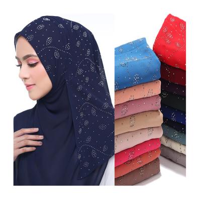 China Chiffon Manufacturers Direct Sales Female Indonesian Hijab Turkish Malaysia Pure Color Shawls Crystal Decoration Chiffon Scarf Wrap for sale