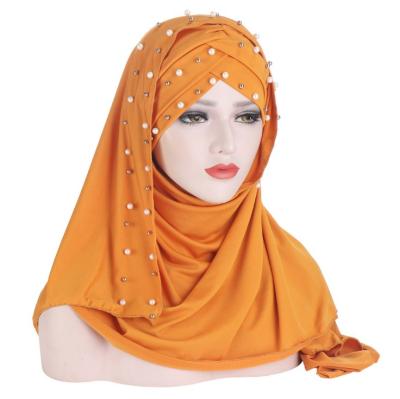 China Modest Beauty Hijab Scarf Girls Milk Silk Women's Hijab Head Scarves One Piece Moment Beaded Muslim Head Scarf for sale