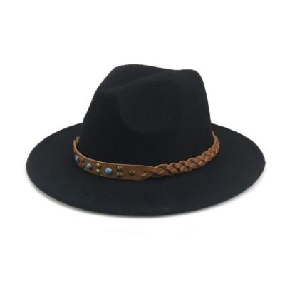 China Image Vintage Black Jazz Hat Autumn Winter England Felt Hats Mens Wool Fedora Felt Hat Wide Brim for sale