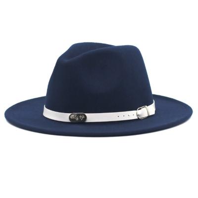 China Fashion Jazz Wide Brim Panama Hat of European and American Winter Retro Felt Hats ROSE Patch Woolen Top Image Hat for sale