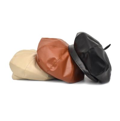 China Ladies Leather Winter Fashion Hat Newsboy Vintage Image PU Beret American Hot Selling Thermal Hat for sale