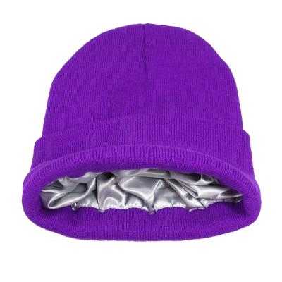 China JOINT Customized Knit Hat 2022 New Design Acrylic Knitted Satin Lined Logo Blank Beanie Cap Hats Custom Made for sale