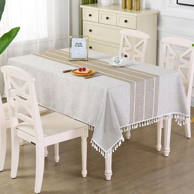 China Rectangle Table Cover Tablecloth Square Washable Linen White Waterproof Anti-pilling Cotton Table Cloths With Tassel for sale