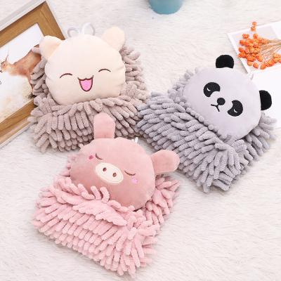 China Child-Proof Hangable Absorbent Chenille Reusable Hand Towel Cute Cartoon Kitchen Animal Cartoon Dry Hand Towel for sale