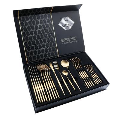 China Portugal Gold Cutlery Viable Gift Set 24 Set Cutlery Stainless Steel Knife Forks and Spoon Gift Box Set for sale