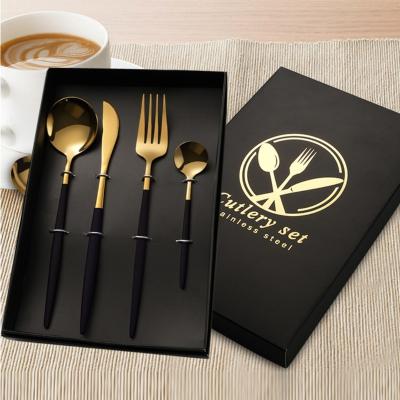 China Viable Christmas Gift Box 304 Stainless Steel Knife Fork Spoon Four Piece Set Western Portuguese Knife Gold Fork Steak Tableware Set for sale