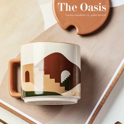 China Manufacturers Viable Wholesale Oasis Large Capacity Mug Milk Tea Mug Gift Coffee Mug Ceramic Beverage Mug With Lid Spoon for sale