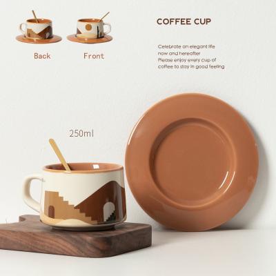 China 2022 Sustainably Selling Cis Gift Nordic Oasis Morandi Ceramic Coffee Mugs Set Retro Breakfast Milk Flower Cup Tea Cup Set for sale