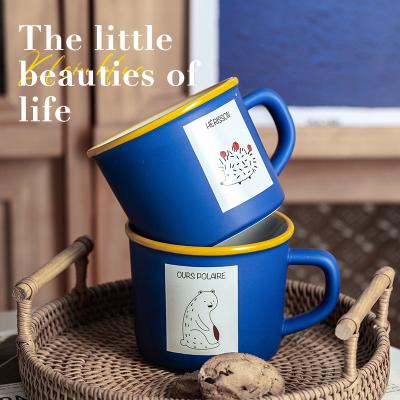 China Klein Viable Animal Blue Ceramic Mug Large Capacity Creative Niche Beverage Cup Breakfast High Value Coffee Mug for sale