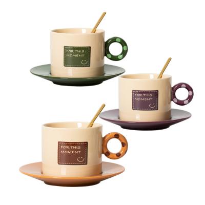 China Nordic Retro Sustainable Light Luxury Wave Point Ceramic Coffee Cup Tea Cup Set Niche Afternoon Tea Cup Creative High Value Saucer for sale