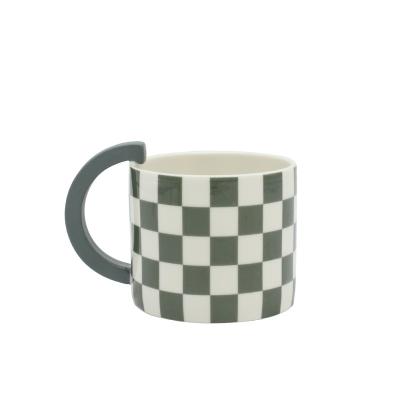 China 2022 Irregular Creative Water Viable Ceramic Mugs Amazon Water Lattice Coffee Mug CIA Checkerboard Wind Ceramic Mug for sale