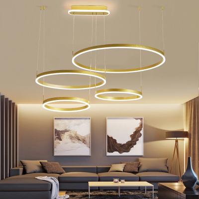 China VVS Luxury Simple Hanging Decorative Circle Rings Living Room Acrylic Gold Luxury Modern Led Chandelier for sale