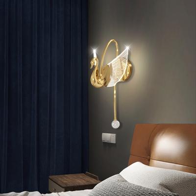 China New Design Modern Gold Aluminum Swan Indoor Luxury Wall Lamps For Hotel for sale