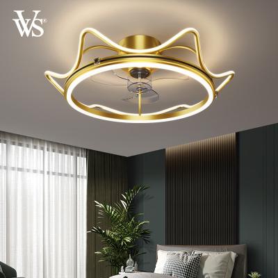 China New Fashion Modern Design VVS Iron Lighting Bedroom Gold Luxury Led Ceiling Fan With Lamp for sale