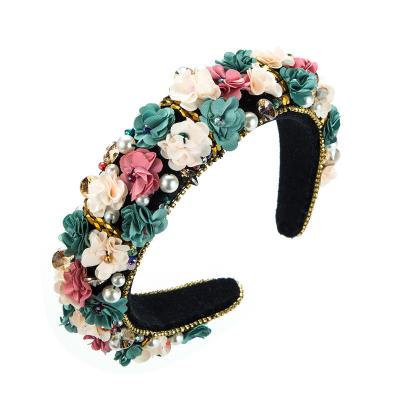 China Luxury Baroque Headband High Quality Decoration Women Hairband With Crystal Pearl Party Flower Head Bands Hair Accessories for sale