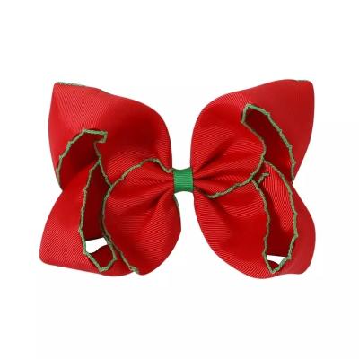 China Decoration Christmas style ribbon bow with hair clip, decoration hair clip, wavy border bow hair clip for sale