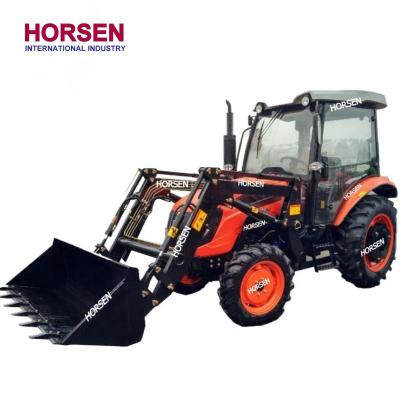 China Farms 60 hp 4x4 4wd compact farm wheel tractors with front loader for agriculture made in china by international horsen industry for sale