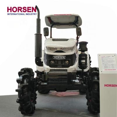 China HORSEN FARMS 70HP 4WD 4x4 Paddy Tire Wheel Farm Tractor with Canopy Front End Loader and Backhoe for Agriculture for sale