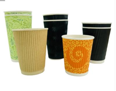 China Disposable 8oz 12oz 16oz Customized Ripple Wall Double Wall Disposable Coffee Paper Cup With Lid for sale