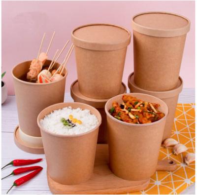 China Disposable Eco Friendly Stocked Biodegradable Custom Printed Disposable Take Out Hot Soup Bowls, Kraft Paper Soup Cup With Paper Lid for sale