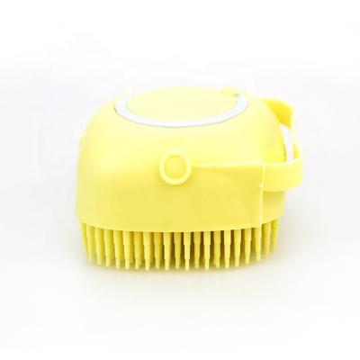 China Sustainable Yellow Shower Massage Brush With Shampoo Container For Dogs And Cats for sale