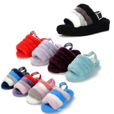 China CUSHIONING Winter Fur Slippers Factory Wholesale Fashion Soft Belt Indoor Outdoor Women's Fur Slippers Belt for sale