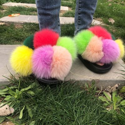 China CUSHIONING Hot Selling Handmade Raccoon Fur Ladies Slippers, Real Fox Fur Slippers Wallet for sale