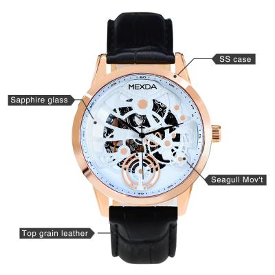 China Hot Skeleton Wristwatches Genuine Leather Power Reserve Products Cavity Machinery Seagull Automatic Mechanical Watch For Men for sale