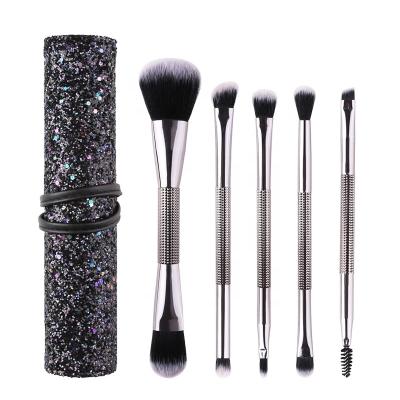 China Pro Makeup Brush Set 5pcs Double Ended Double Ended Brush Double Side Make Up Brush Kit With Bling Bag for sale