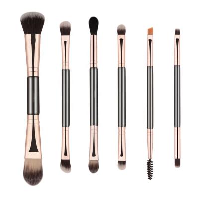 China Pro Double End Brush 6pcs Double Side Makeup Brush Set Double Ended Make Up Brush Kit Rose Gold for sale