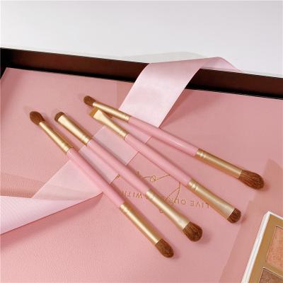 China Pro Double Ended Brush Double Ended Brush 4pcs Eye Makeup Double Side Eyeshadow Brush Kit Set With Pink Handle for sale