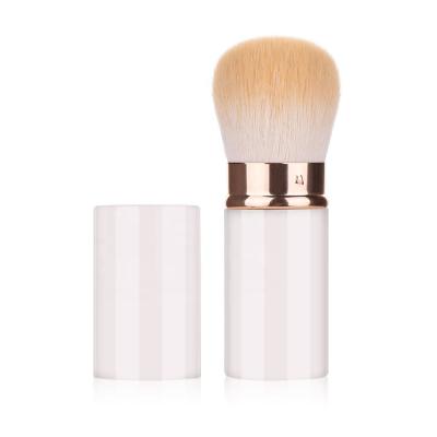 China Dust Brush Portable Makeup Powder Metal Color Brush White Beige And Gold Retractable Brush for sale