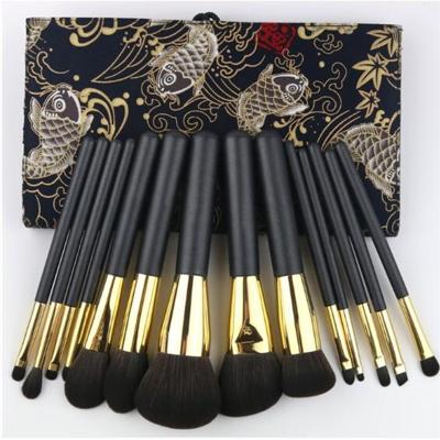 China High Quality 14pcs Makeup Brush Set Pro Tone Brush Set with Black Wooden Handle and Gold Color Ferrule for sale