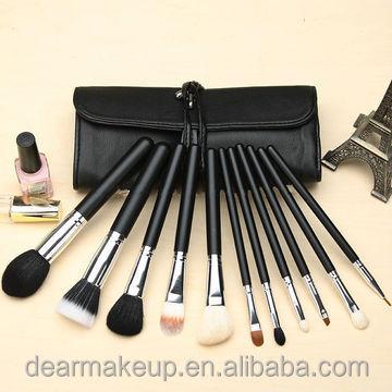 China Angular Blush Luxury Black Color Makeup Brush Set With Fashion Cosmetic Bag Goat Hair for sale