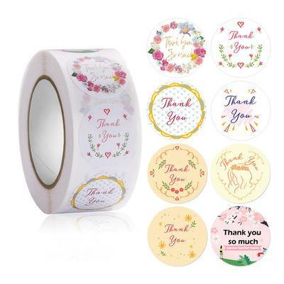 China Best Selling Waterproof Custom Logo Roll Stickers Vinyl Flower Thank You Small Business Stickers for sale