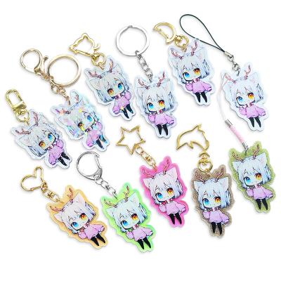 China Custom Anime Environmentally Friendly Promotional Printed Acrylic Shaker Clear Acrylic Keychains Cheap Hologram Glitter Epoxy Key Chain for sale