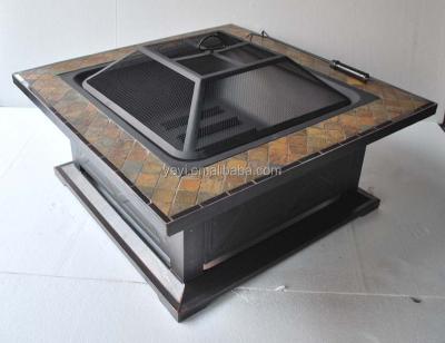 China 36inch Square Stocked Fire Pit Table With Rust Yellow Slate for sale