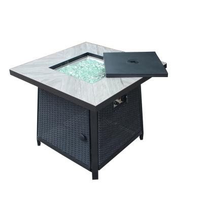 China Outdoor Gas Fire Pit Rattan Base Large Stocked Steel Fire Place Heater for sale