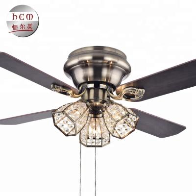 China Rustic / Antique Hand Pull Crystal Ceiling Fan Manufacturer Electric Ceiling Fan With Light for sale